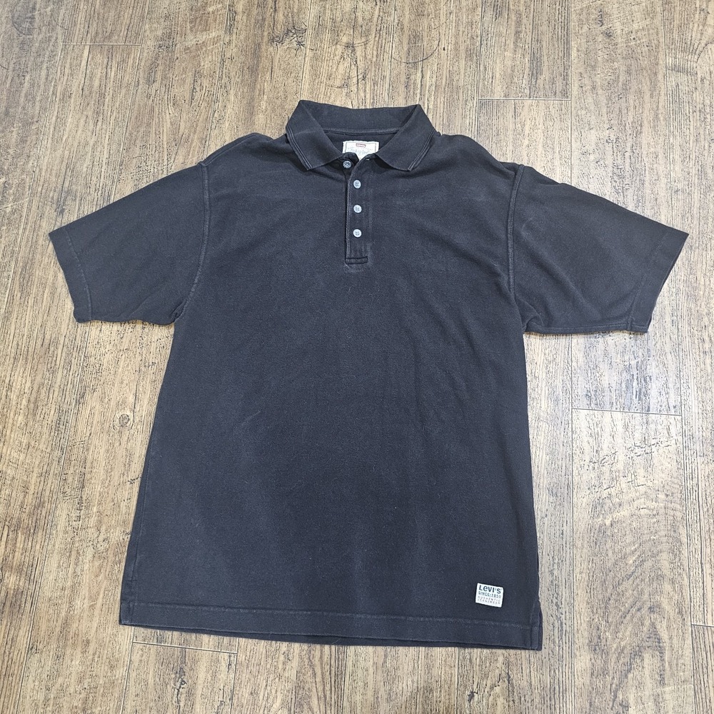 Levi's Polo Shirt Mens Large Black Short Sleeve Cotton Vintage Style Logo Tag